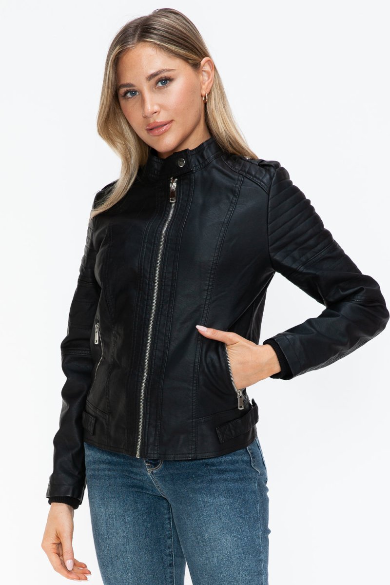 Snobbish PU Leather Biker Jacket with Side Zip Pockets - S. M. & Co.