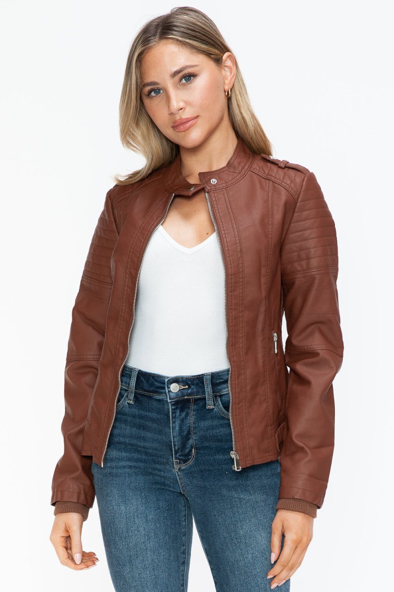 Snobbish PU Leather Biker Jacket with Side Zip Pockets - S. M. & Co.