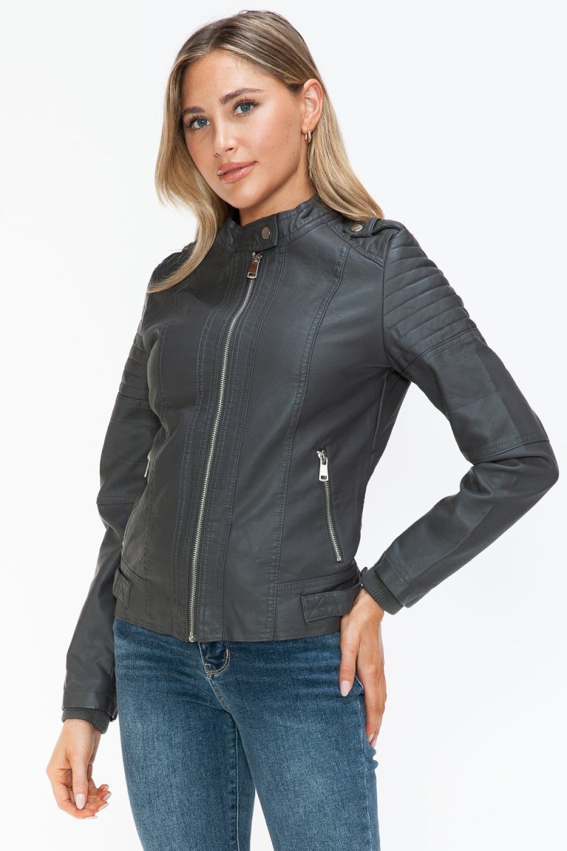 Snobbish PU Leather Biker Jacket with Side Zip Pockets - S. M. & Co.