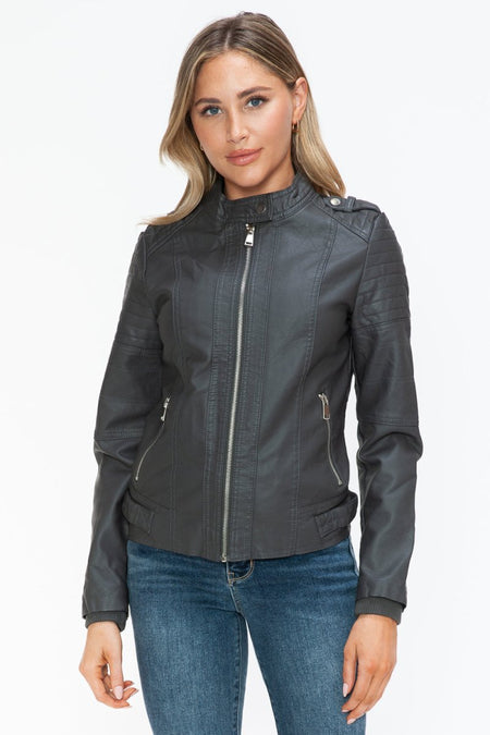 Snobbish PU Leather Biker Jacket with Side Zip Pockets - S. M. & Co.