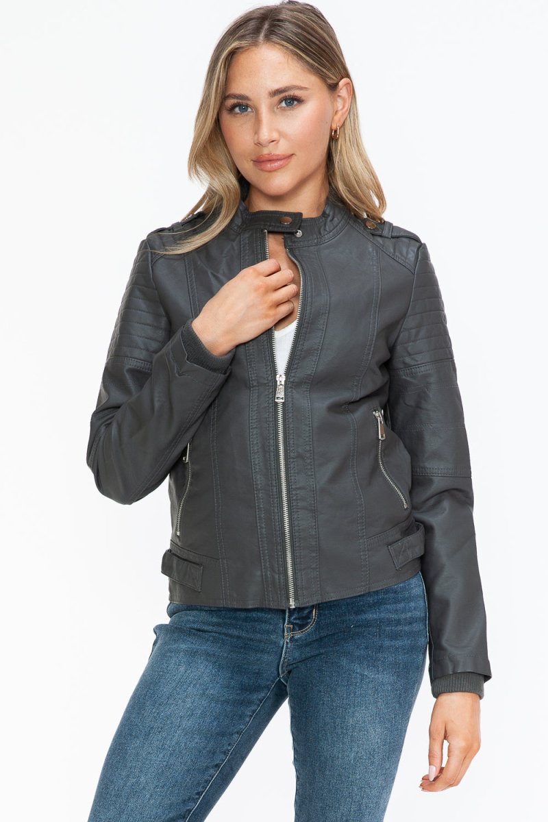 Snobbish PU Leather Biker Jacket with Side Zip Pockets - S. M. & Co.