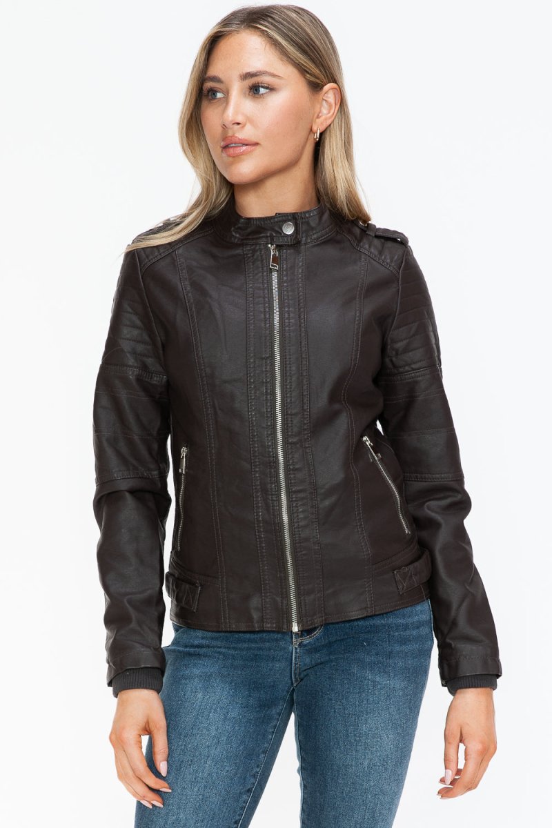 Snobbish PU Leather Biker Jacket with Side Zip Pockets - S. M. & Co.