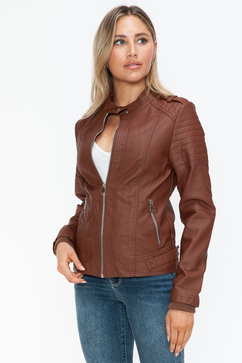 Snobbish PU Leather Biker Jacket with Side Zip Pockets - S. M. & Co.