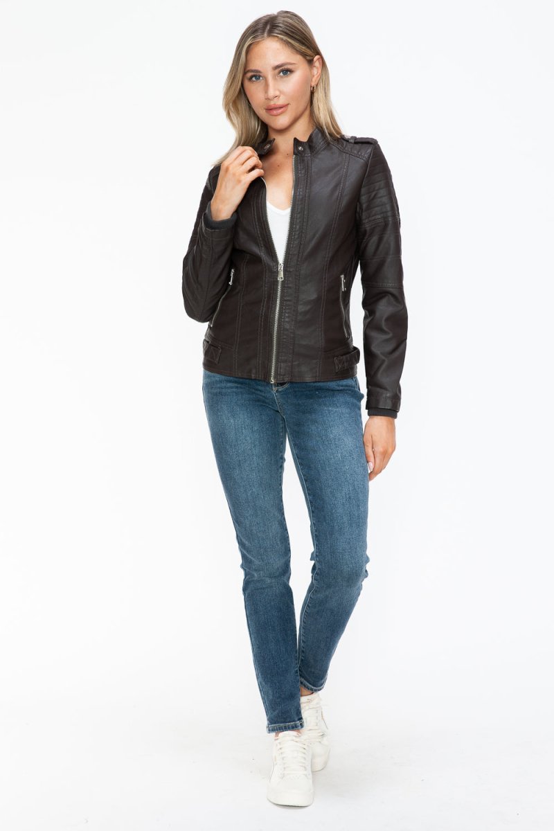 Snobbish PU Leather Biker Jacket with Side Zip Pockets - S. M. & Co.