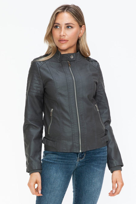 Snobbish PU Leather Biker Jacket with Side Zip Pockets - S. M. & Co.