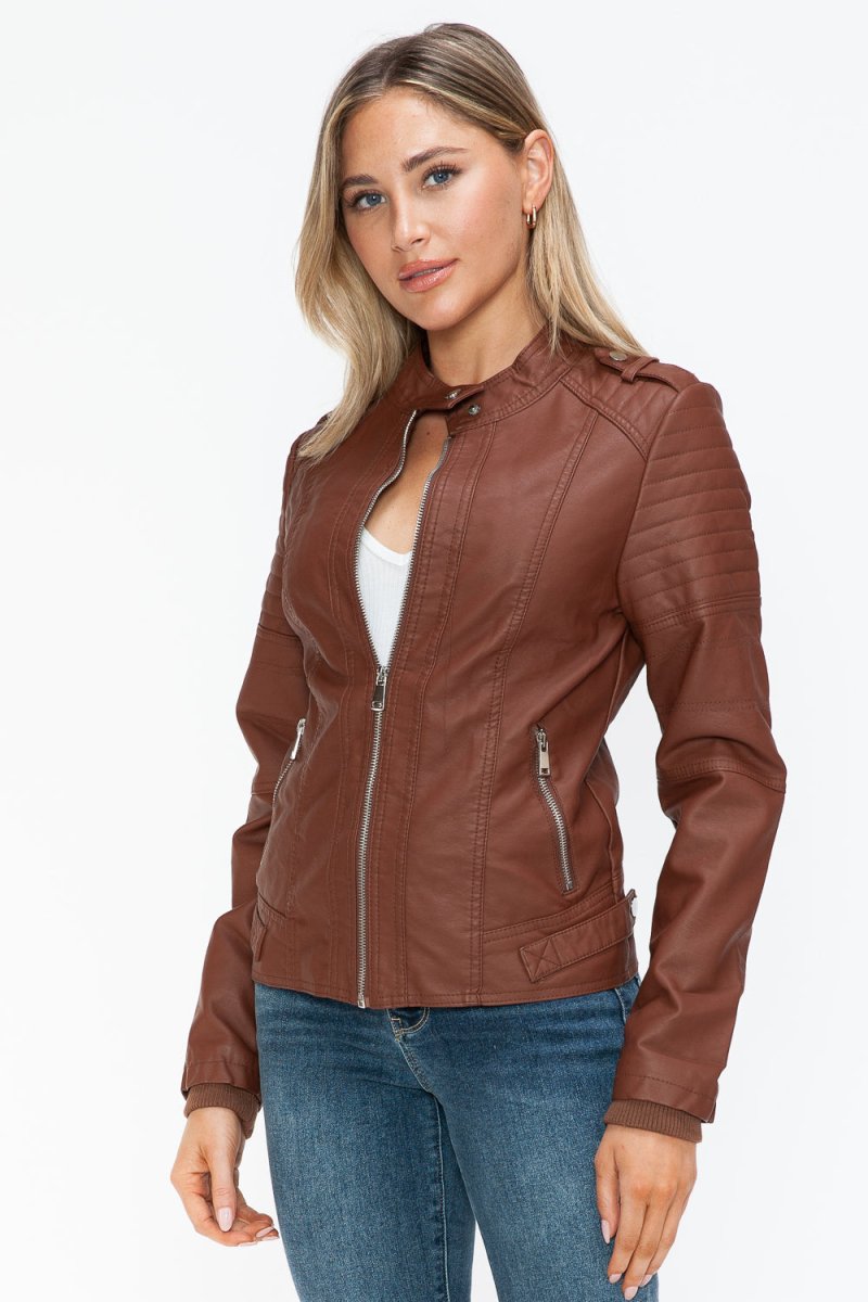 Snobbish PU Leather Biker Jacket with Side Zip Pockets - S. M. & Co.