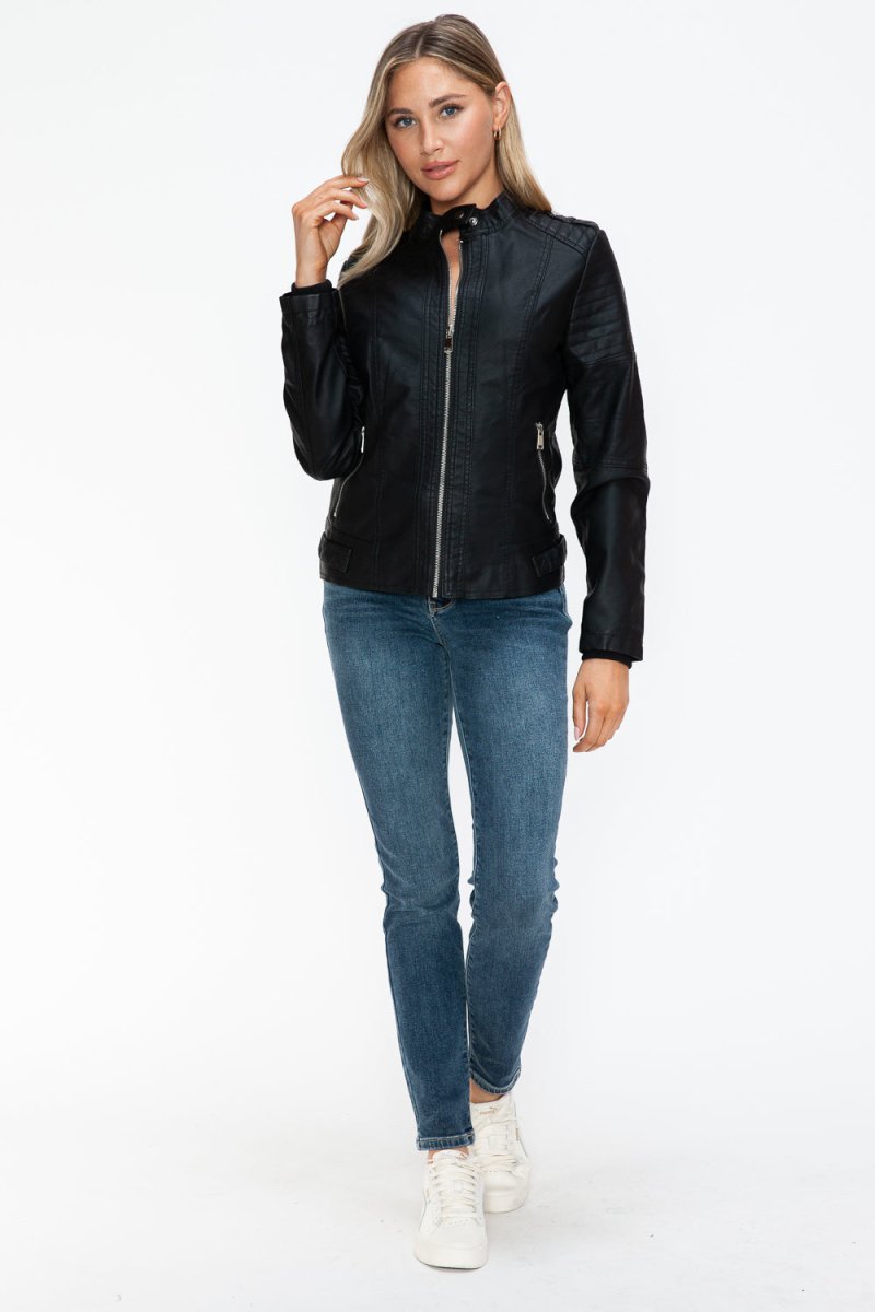 Snobbish PU Leather Biker Jacket with Side Zip Pockets - S. M. & Co.