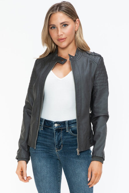 Snobbish PU Leather Biker Jacket with Side Zip Pockets - S. M. & Co.