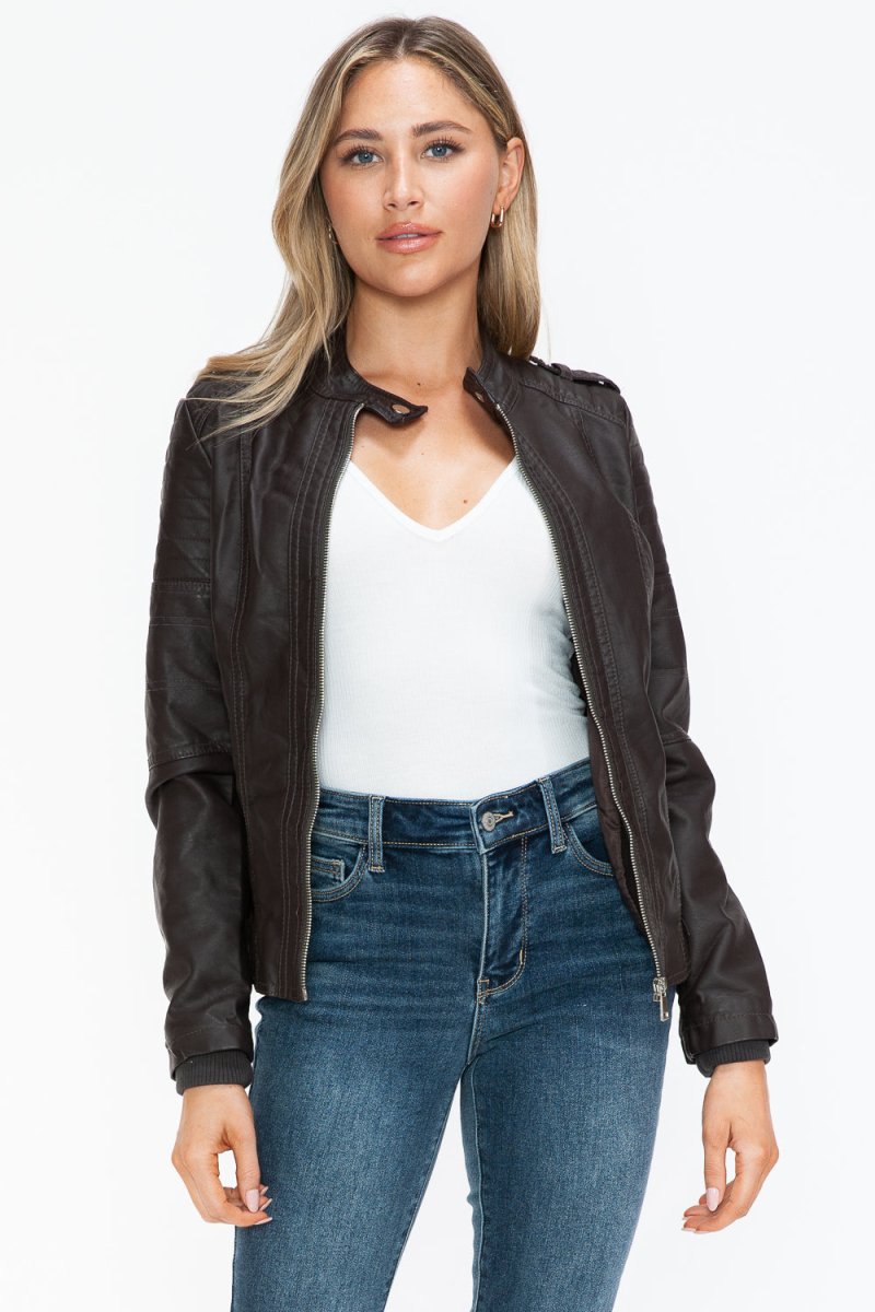 Snobbish PU Leather Biker Jacket with Side Zip Pockets - S. M. & Co.