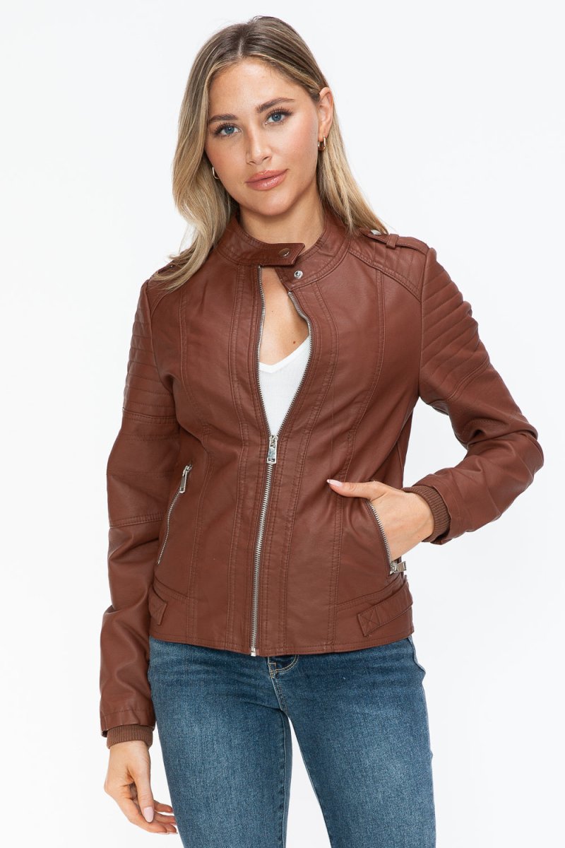 Snobbish PU Leather Biker Jacket with Side Zip Pockets - S. M. & Co.