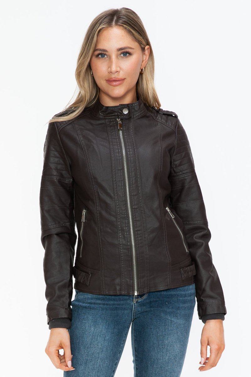 Snobbish PU Leather Biker Jacket with Side Zip Pockets - S. M. & Co.