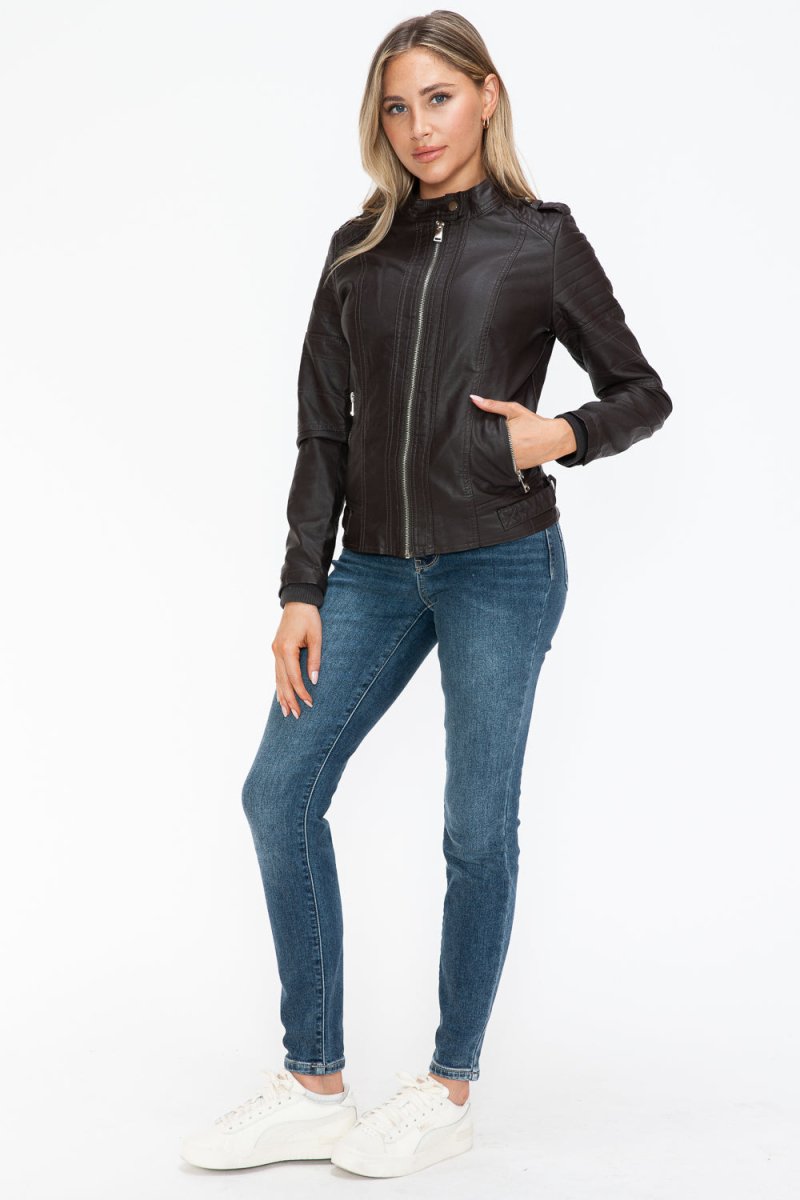 Snobbish PU Leather Biker Jacket with Side Zip Pockets - S. M. & Co.