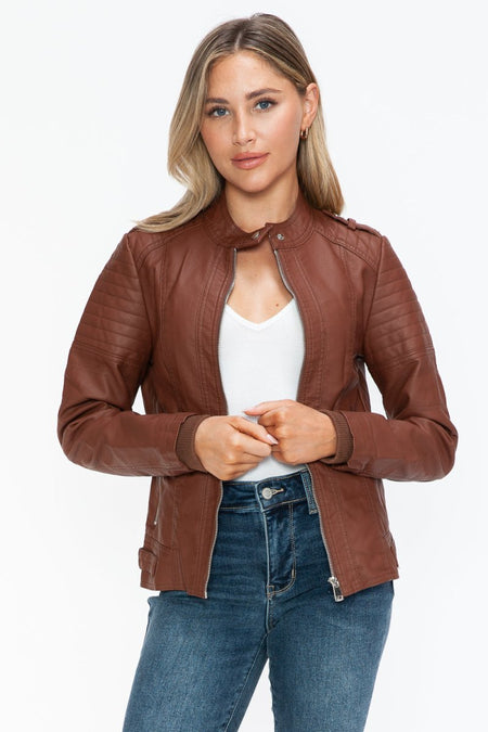 Snobbish PU Leather Biker Jacket with Side Zip Pockets - S. M. & Co.