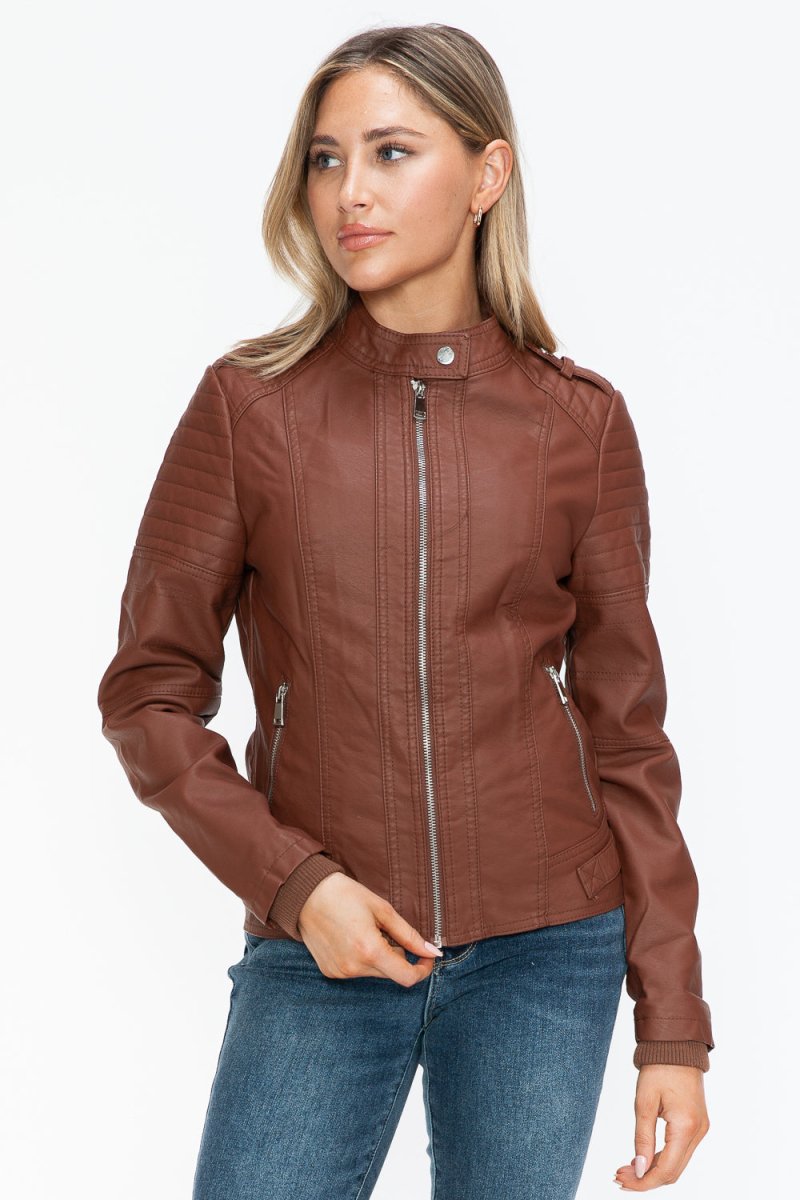 Snobbish PU Leather Biker Jacket with Side Zip Pockets - S. M. & Co.