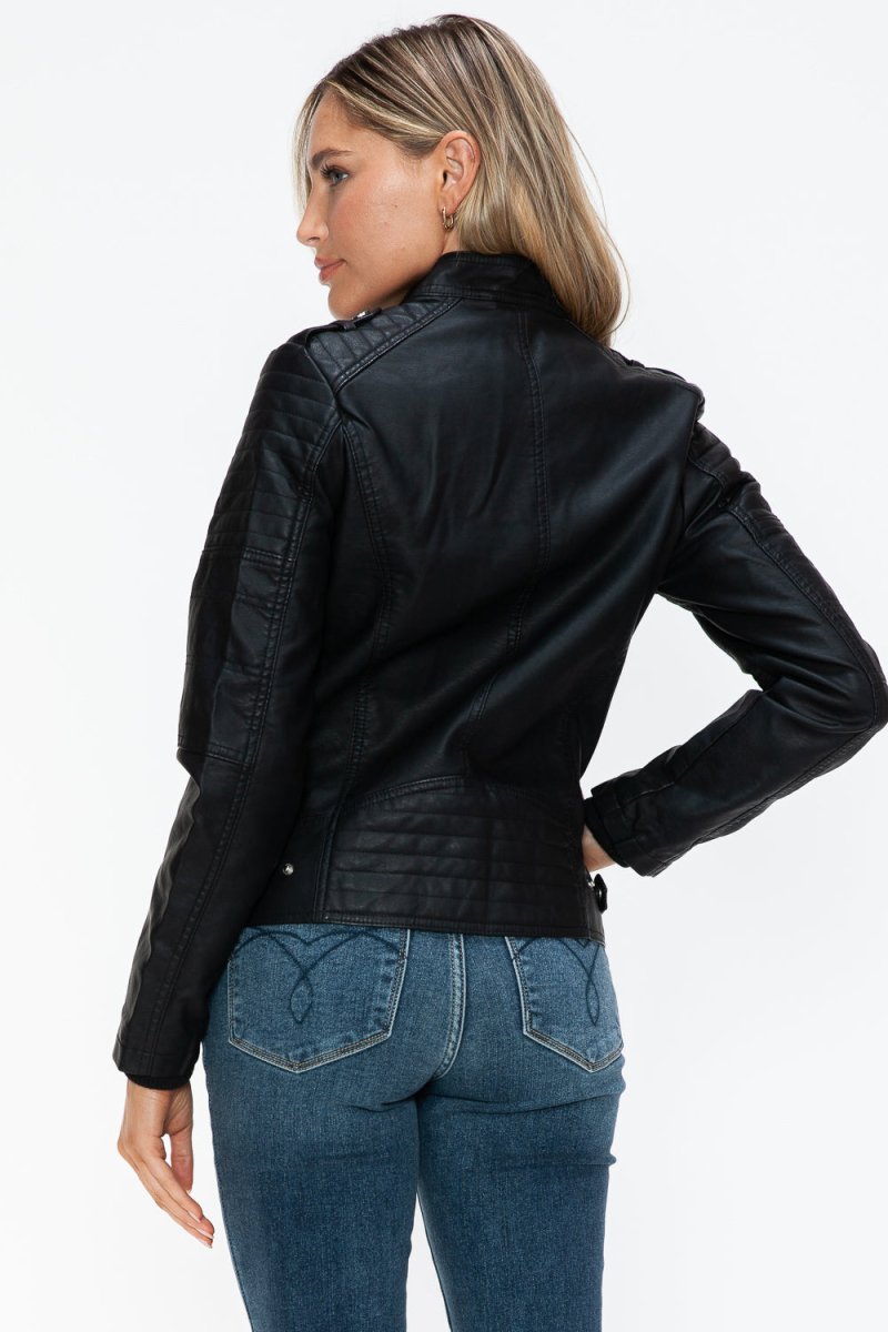 Snobbish PU Leather Biker Jacket with Side Zip Pockets - S. M. & Co.