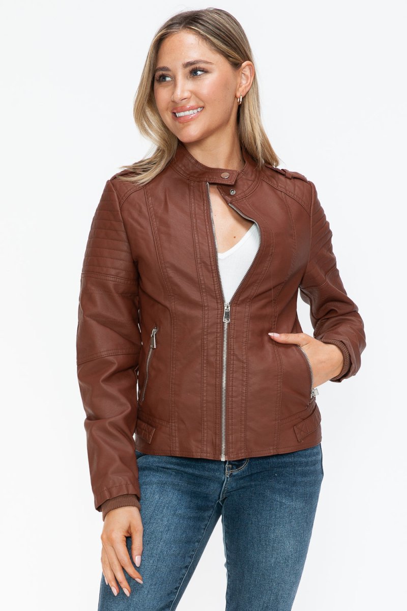 Snobbish PU Leather Biker Jacket with Side Zip Pockets - S. M. & Co.