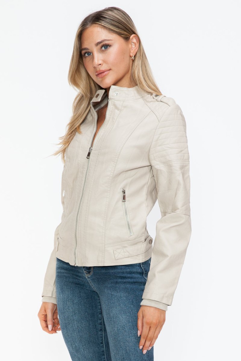 Snobbish PU Leather Biker Jacket with Side Zip Pockets - S. M. & Co.