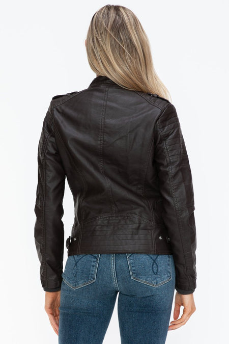 Snobbish PU Leather Biker Jacket with Side Zip Pockets - S. M. & Co.