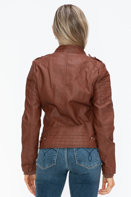 Snobbish PU Leather Biker Jacket with Side Zip Pockets - S. M. & Co.