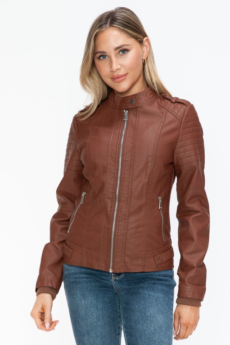 Snobbish PU Leather Biker Jacket with Side Zip Pockets - S. M. & Co.