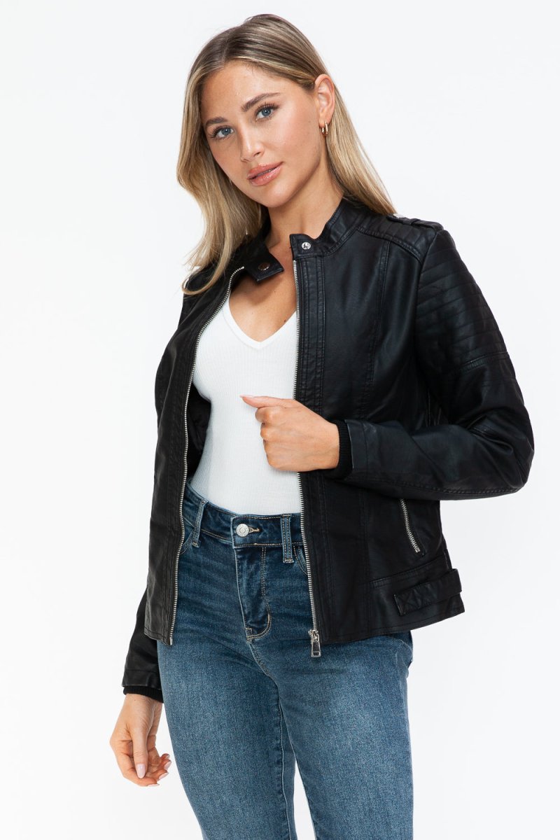 Snobbish PU Leather Biker Jacket with Side Zip Pockets - S. M. & Co.