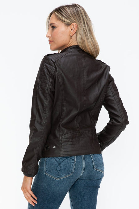 Snobbish PU Leather Biker Jacket with Side Zip Pockets - S. M. & Co.