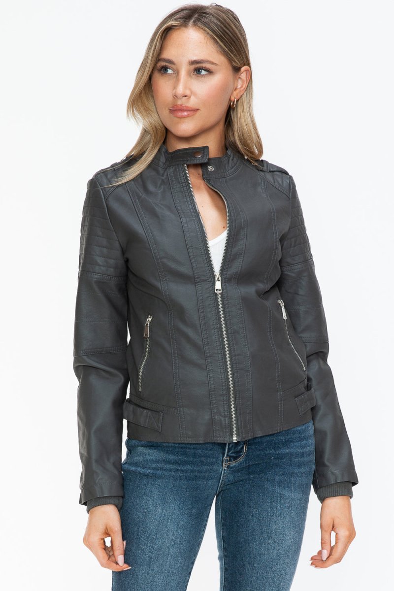 Snobbish PU Leather Biker Jacket with Side Zip Pockets - S. M. & Co.