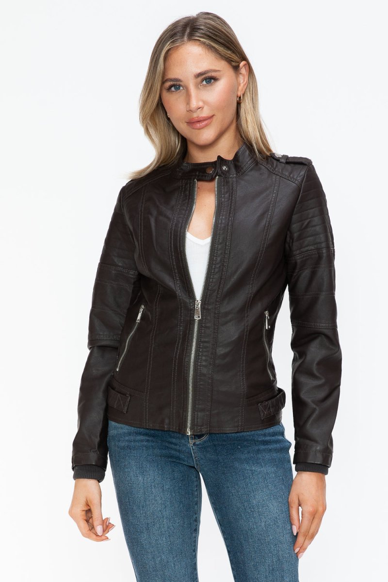 Snobbish PU Leather Biker Jacket with Side Zip Pockets - S. M. & Co.