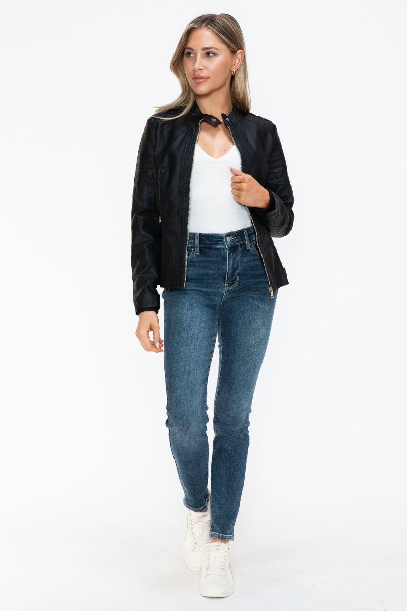 Snobbish PU Leather Biker Jacket with Side Zip Pockets - S. M. & Co.