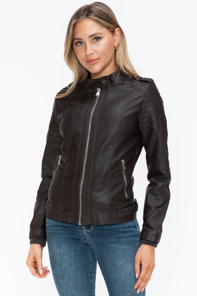 Snobbish PU Leather Biker Jacket with Side Zip Pockets - S. M. & Co.