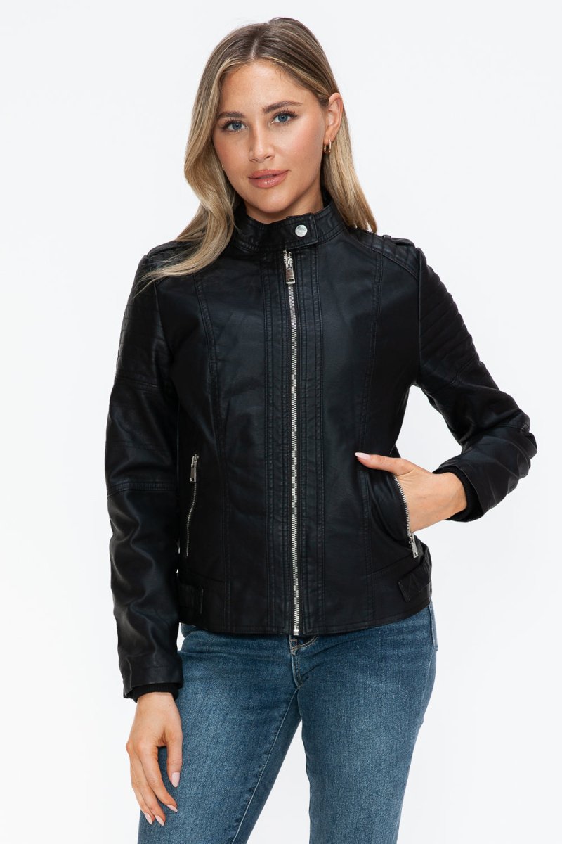 Snobbish PU Leather Biker Jacket with Side Zip Pockets - S. M. & Co.