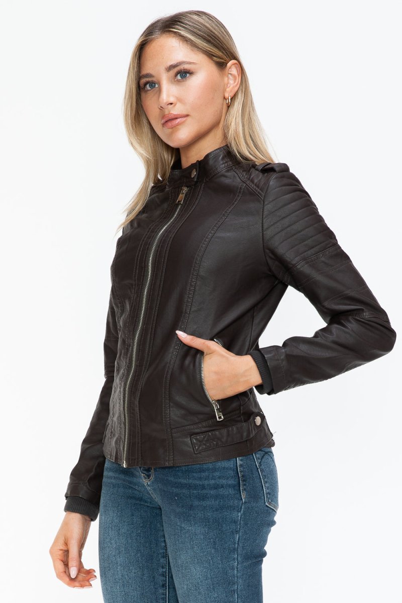 Snobbish PU Leather Biker Jacket with Side Zip Pockets - S. M. & Co.