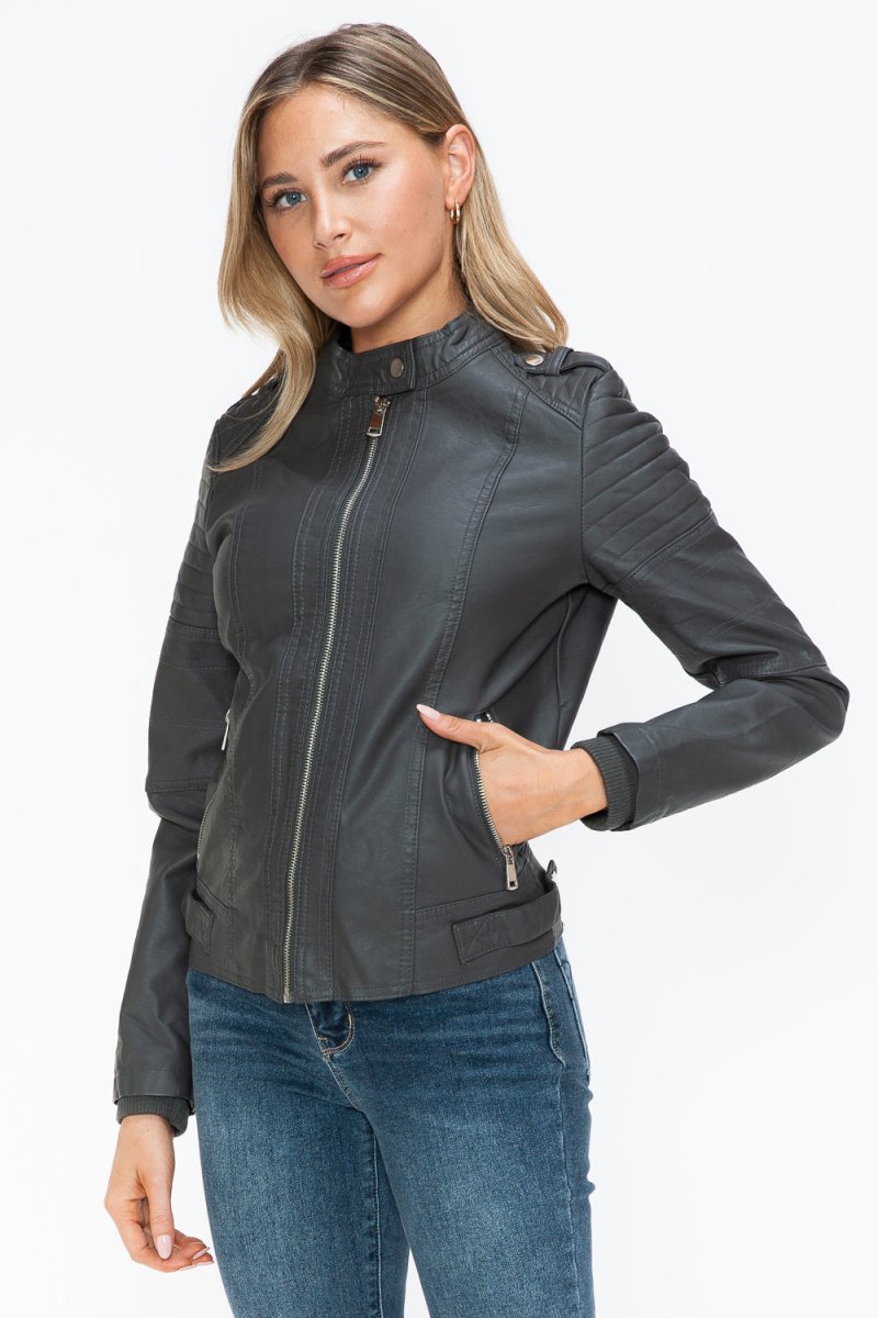 Snobbish PU Leather Biker Jacket with Side Zip Pockets - S. M. & Co.