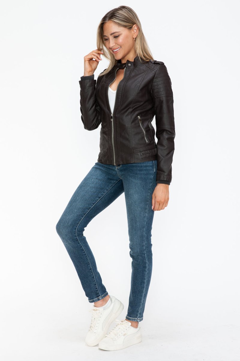 Snobbish PU Leather Biker Jacket with Side Zip Pockets - S. M. & Co.