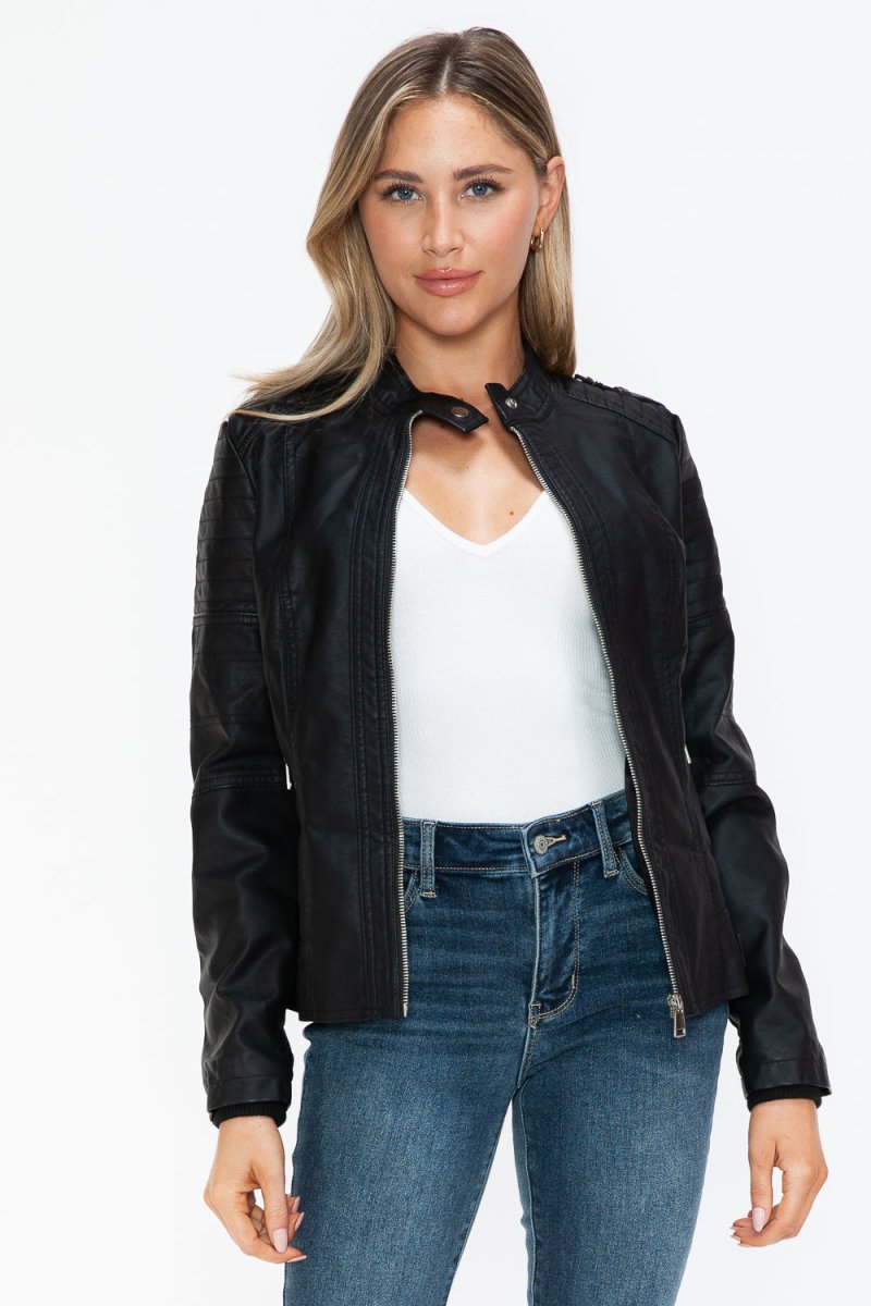 Snobbish PU Leather Biker Jacket with Side Zip Pockets - S. M. & Co.