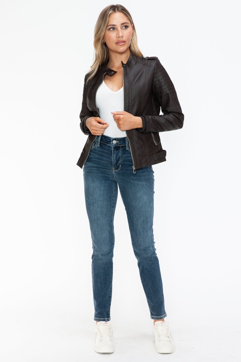 Snobbish PU Leather Biker Jacket with Side Zip Pockets - S. M. & Co.