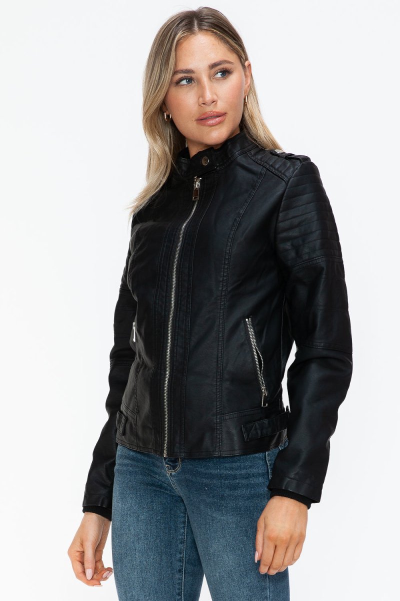 Snobbish PU Leather Biker Jacket with Side Zip Pockets - S. M. & Co.