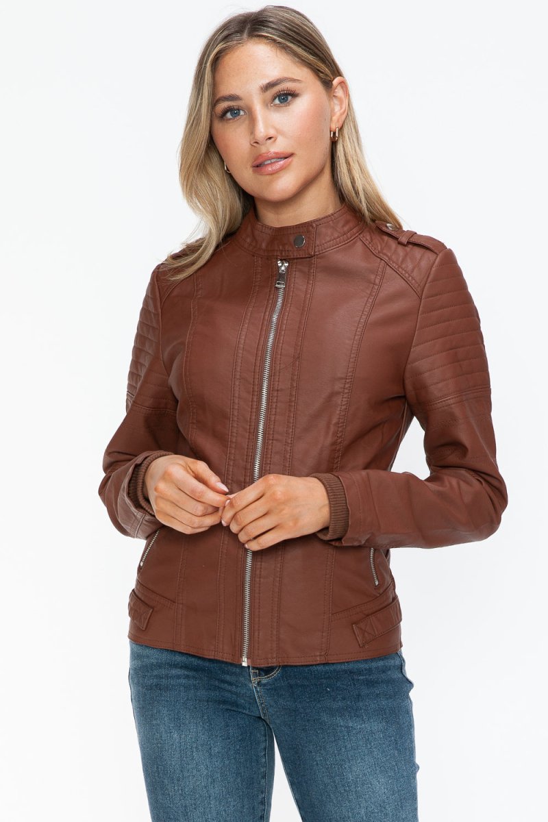 Snobbish PU Leather Biker Jacket with Side Zip Pockets - S. M. & Co.