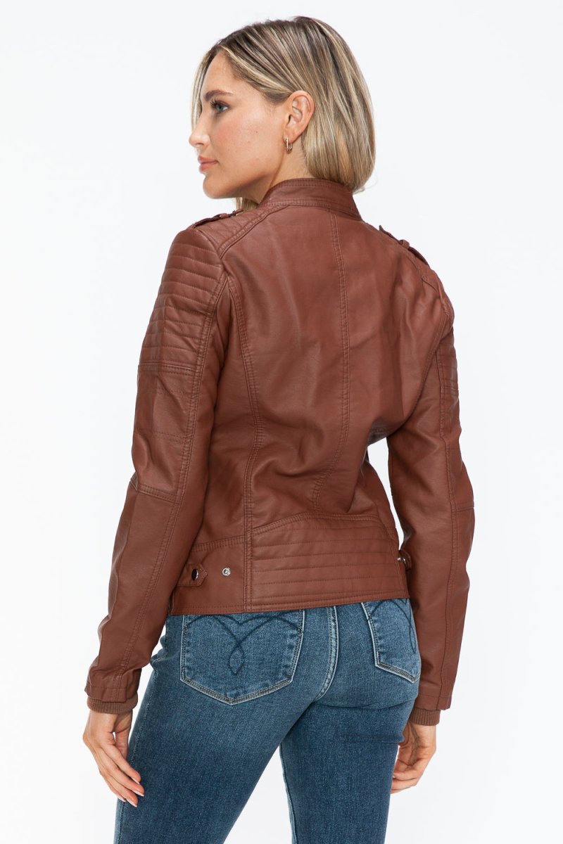 Snobbish PU Leather Biker Jacket with Side Zip Pockets - S. M. & Co.