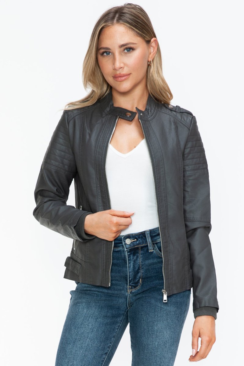 Snobbish PU Leather Biker Jacket with Side Zip Pockets - S. M. & Co.