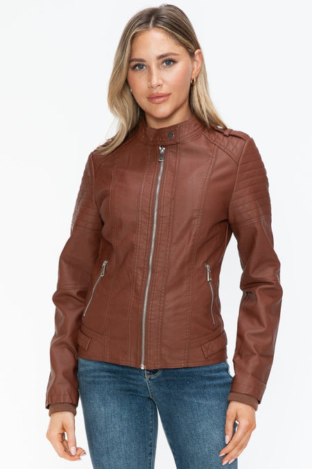 Snobbish PU Leather Biker Jacket with Side Zip Pockets - S. M. & Co.