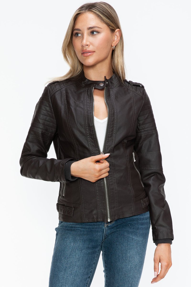 Snobbish PU Leather Biker Jacket with Side Zip Pockets - S. M. & Co.