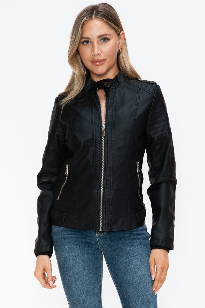 Snobbish PU Leather Biker Jacket with Side Zip Pockets - S. M. & Co.