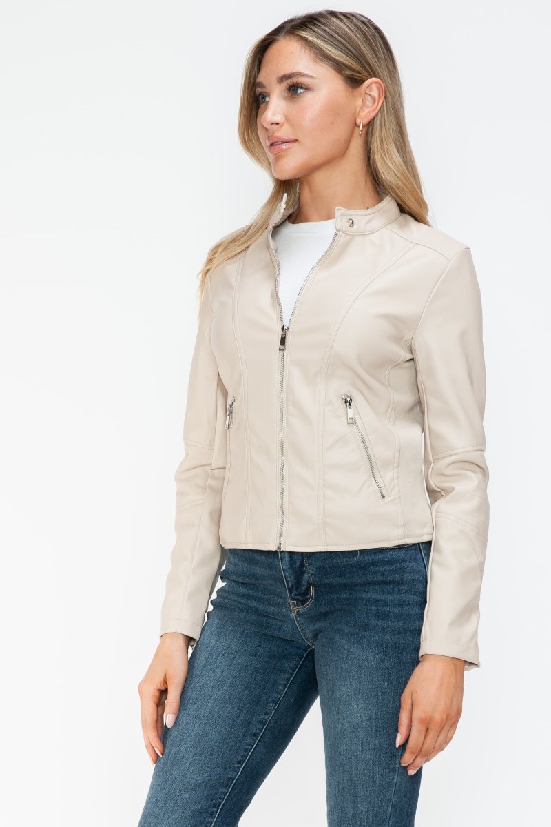 Snobbish PU Leather Zip Up Jacket with Pockets - S. M. & Co.