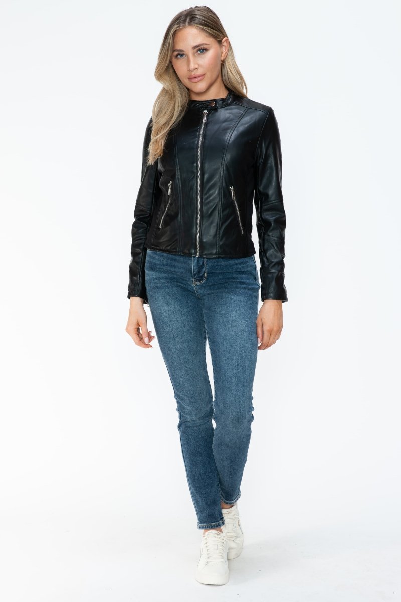 Snobbish PU Leather Zip Up Jacket with Pockets - S. M. & Co.