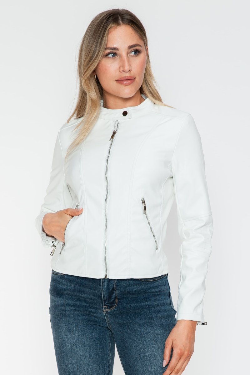 Snobbish PU Leather Zip Up Jacket with Pockets - S. M. & Co.