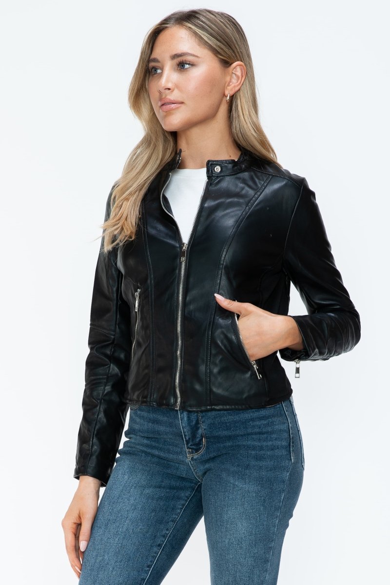 Snobbish PU Leather Zip Up Jacket with Pockets - S. M. & Co.