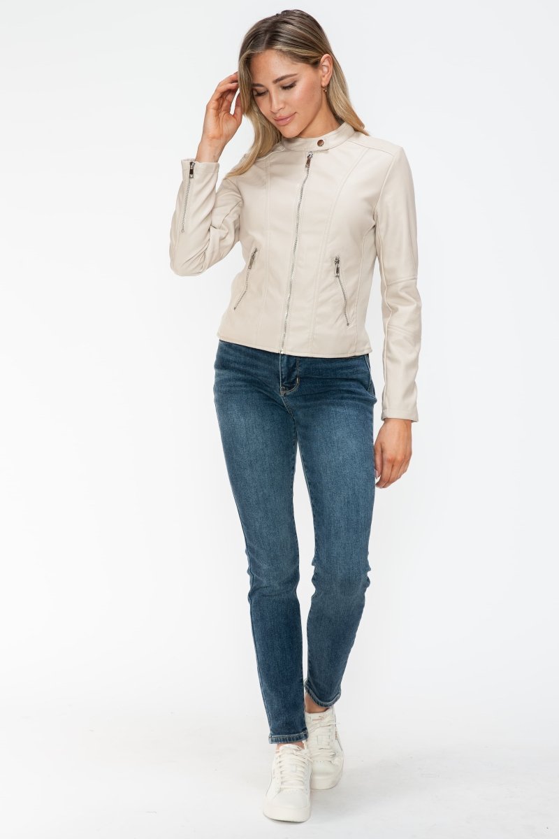 Snobbish PU Leather Zip Up Jacket with Pockets - S. M. & Co.