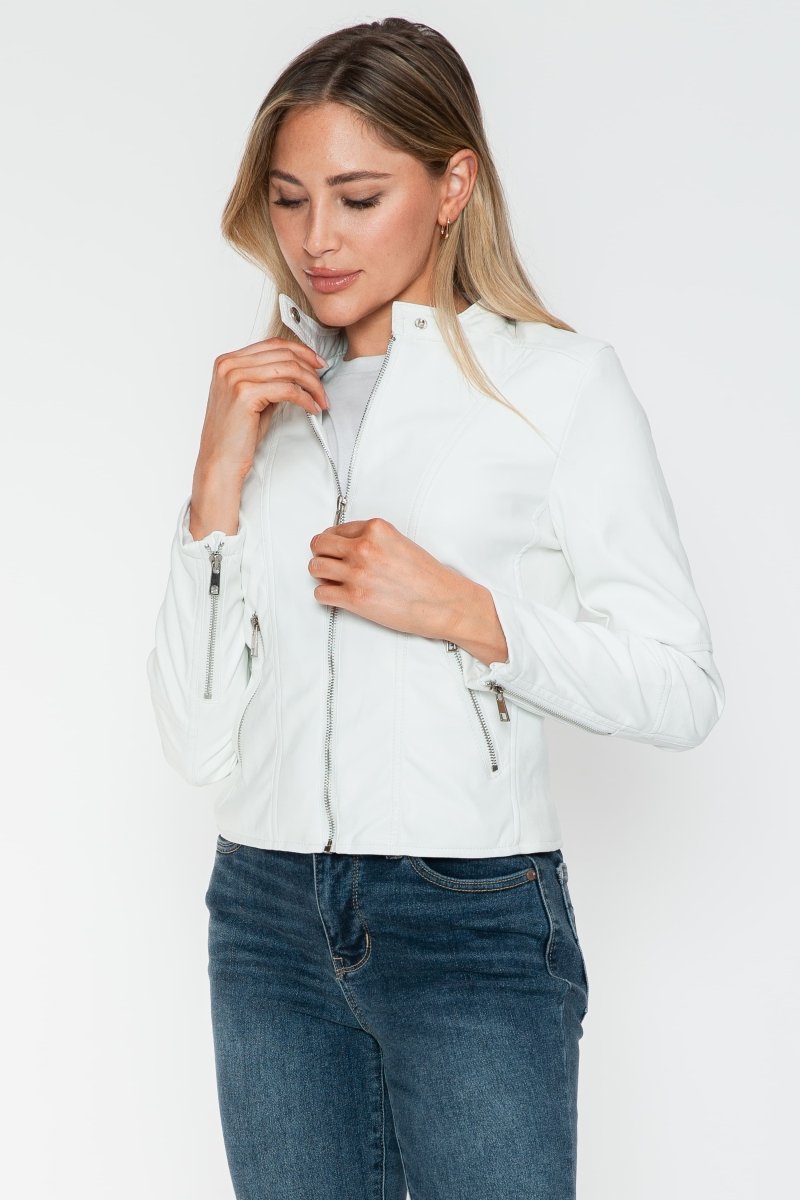 Snobbish PU Leather Zip Up Jacket with Pockets - S. M. & Co.