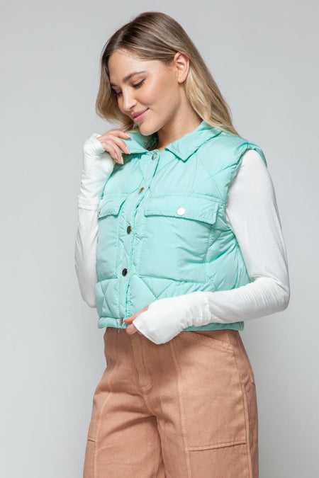 Snobbish Snap Down Quilted Crop Vest - S. M. & Co. Quilted Vest